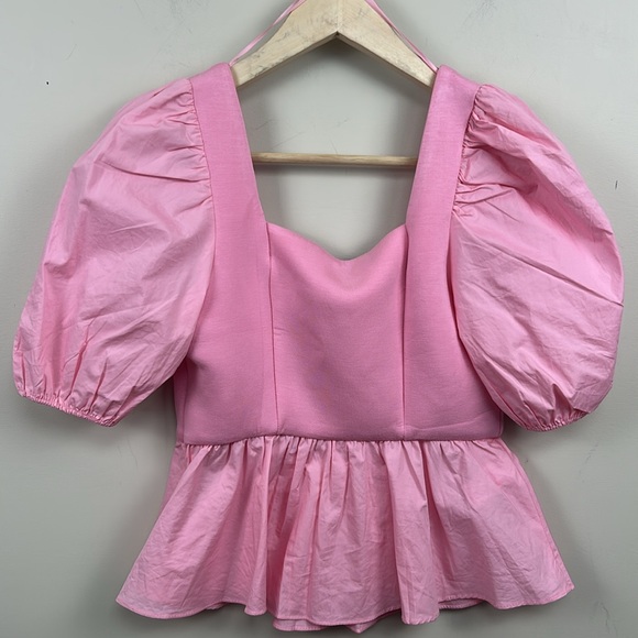 ENGLISH FACTORY
Women's Mixed Media Puff Sleeve Top In Pink medium - Picture 10 of 10